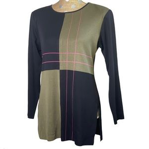 Misook Color Block Hot Pink Pinstripe Acrylic Top